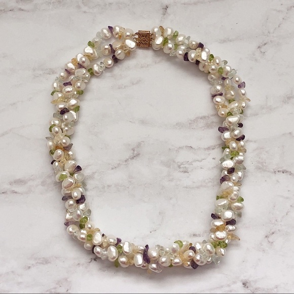 Ross-Simons 14kt Gold Cultured Pearl Gemstone Torsade Necklace - Picture 10 of 16